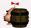 The Mr. Saturn race as they would have appeared in EarthBound 64. This one is hiding behind a barrel.