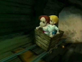 Lucas and Claus riding through a collapsing mineshaft on a mine cart from the event's trailer.